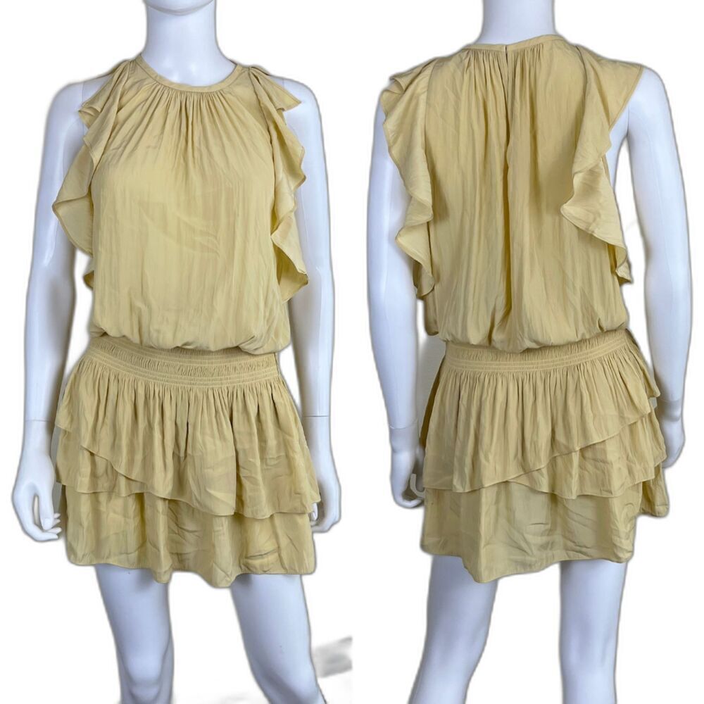 Ramy Brook Womens Size M Daffoldil Rooney Flutter Sleeve Smock Tiered Mini Dress